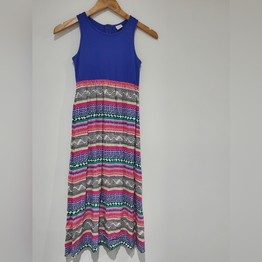 Gymboree Maxi blue tank top with pattern skirt back zip size 7 PTP 14"